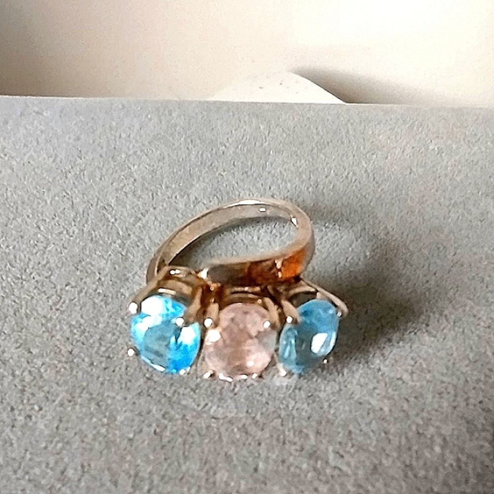 925 Sterling Silver Three-Stone Multi Color Cubic Zirconia Ring Size 5.5, 4g